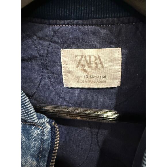 ZARA Women's Long Sleeve Full Zip Denim Bomber Jean Jacket Blue Size 13-14 - Picture 8 of 10